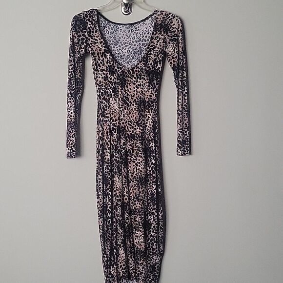 NWT Asos Midi Bodycon Dress Leopard Animal Black Print Sexy Fitted Stretch XS - Picture 7 of 10